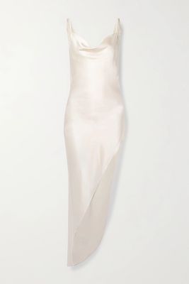 Fleur du Mal - Asymmetric Faux Pearl-embellished Silk-satin Dress - Ivory