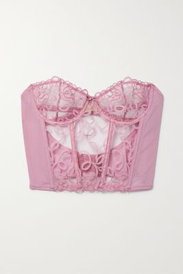 Fleur du Mal - Bella Open-back Embroidered Stretch-tulle Bustier Top - Pink