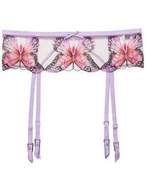 Fleur Du Mal Butterfly embroidery garter - Purple