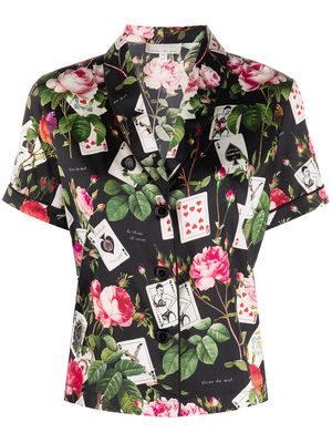 Fleur Du Mal card print short-sleeve pajama shirt - Black
