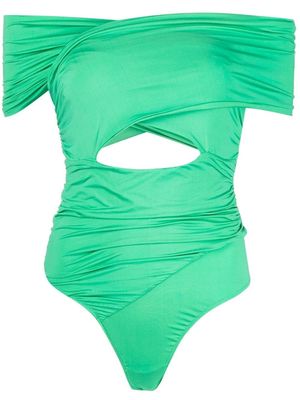 Fleur Du Mal draped off-shoulder bodysuit - Green