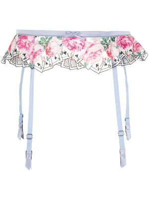 Fleur Du Mal floral and card embroidery suspender belt - Pink