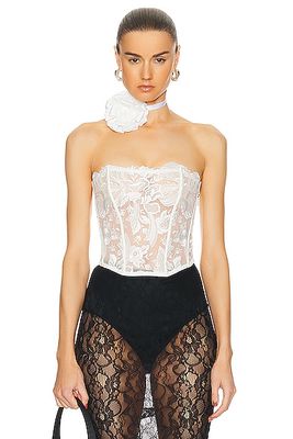 fleur du mal Floral Bow Embroidery Corset Top in Ivory