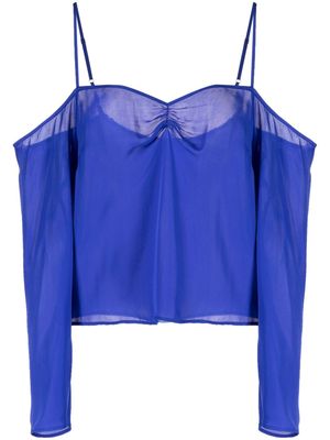 Fleur Du Mal gathered cold-shoulder silk blouse - Blue