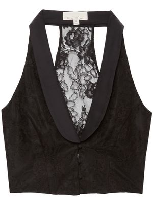 Fleur Du Mal lace-panel shawl-collar vest - Black