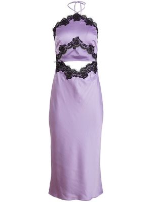 Fleur Du Mal lace-trim silk halterneck slip dress - Purple