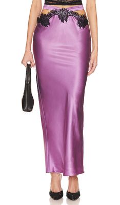 fleur du mal Long Silk And Lace Cutout Skirt in Purple