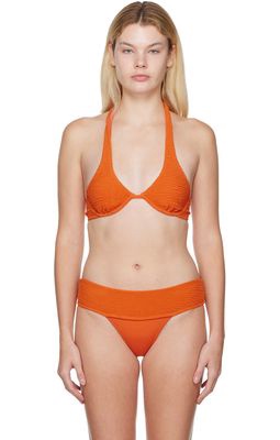 Fleur du Mal Orange Smocked Bikini Top
