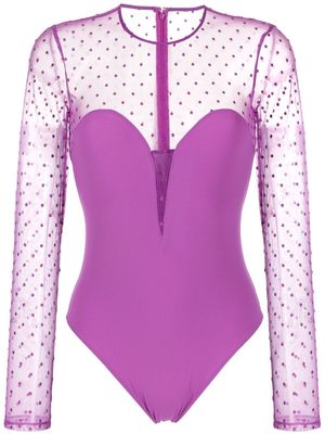 Fleur Du Mal panelled long-sleeve mesh bodysuit - Purple