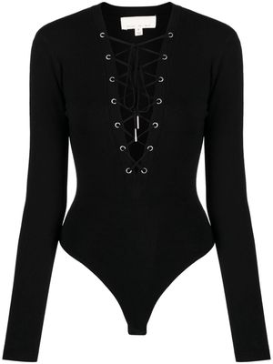 Fleur Du Mal plunge lace-up bodysuit - Black