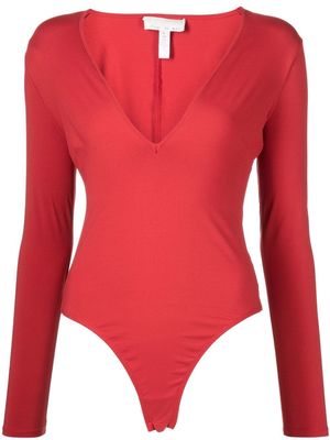 Fleur Du Mal plunge-neck long-sleeve bodysuit - Red