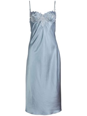 Fleur Du Mal Velvet Lily embroidered slip dress - Blue
