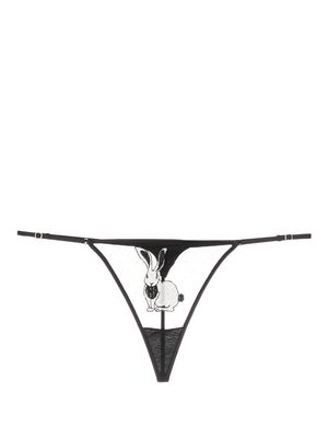 Fleur Du Mal Year of the Rabbit embroidered patch thong - Black