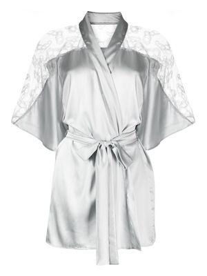 Fleur Of England Sigrid lace-panelled satin robe - Grey
