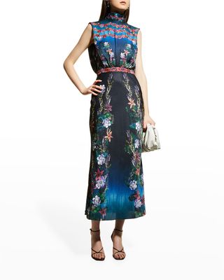Fleur Silk Tie-Back Midi Dress