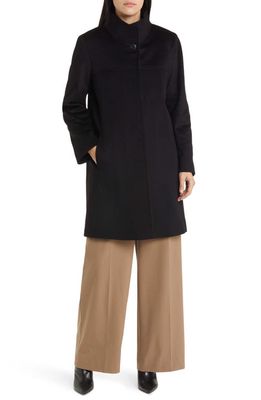 Fleurette Drew Stand Collar Cashmere Coat in Black