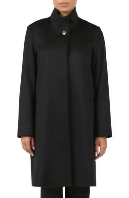 Fleurette Stand Collar Cashmere Coat in Black