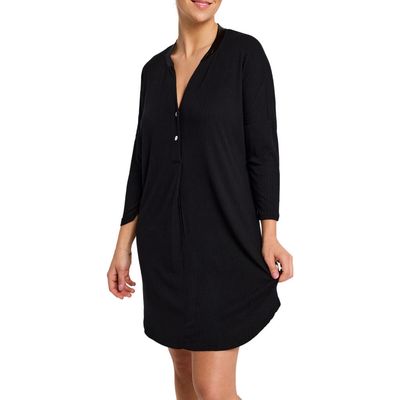 Fleur'T Dolman Three Quarter Sleeve Nightshirt in Black Pointelle 