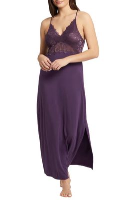Fleur'T Winter Bliss Lace Trim Nightgown in Pinot