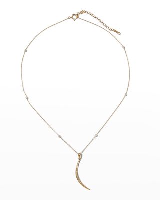 Floating Pearl Chain Necklace with Small Diamond Crescent