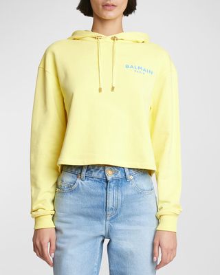 Flocked Logo Cropped Organic Cotton Hoodie