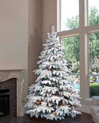 Flocked Silvertip Tree Frosted 7 Color Multi Led Christmas Tree, 9'