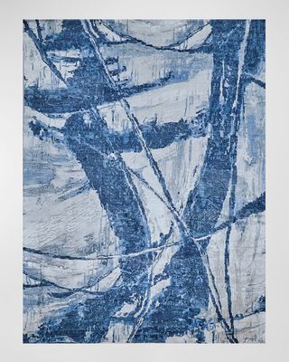 Floor Art Hand-Knotted Dark Blue Rug, 10' x 14'
