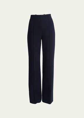 Floor-Length Wide Trousers In Gauzy Recycled Cashmere Wool With Front Crease