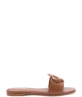 Flora Flat Mule In Caramel Leather