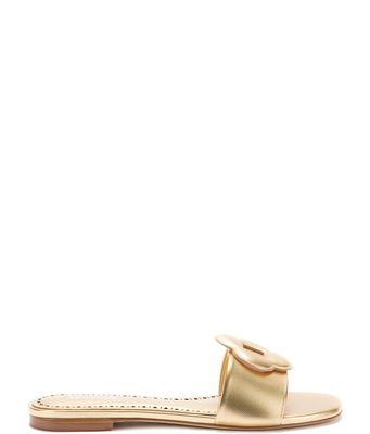 Flora Flat Mule In Gold Metallic Leather