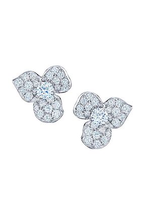 Floral 18K White Gold & Diamond 3-Petal Stud Earrings