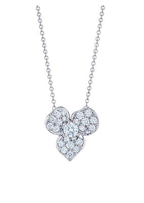 Floral 18K White Gold Diamond Pavé Pendant Necklace