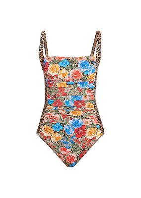 Floral & Cheetah-Print One-Piece Swimsuit