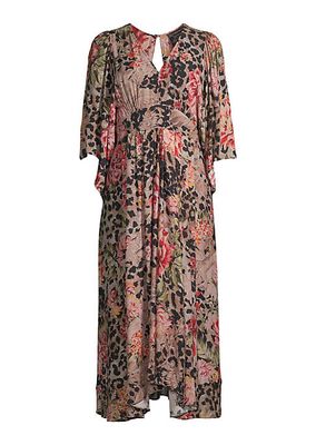 Floral & Leopard-Print Midi-Dress