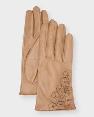 Floral Applique Nappa Leather Gloves