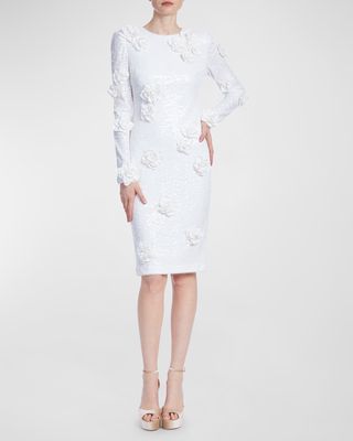 Floral Applique Sequin Bodycon Midi Dress
