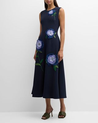 Floral Applique Sleeveless Midi Dress
