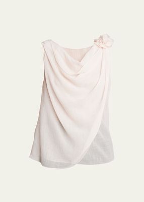 Floral-Applique Wool Gauze Sleeveless Top