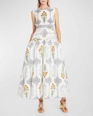 Floral Baroque-Print Cutout Maxi Dress