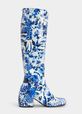 Floral Block-Heel Knee Boots
