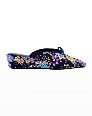 Floral Bow Wedge Slippers