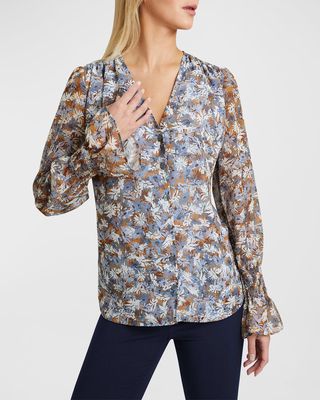Floral Button-Front Blouse