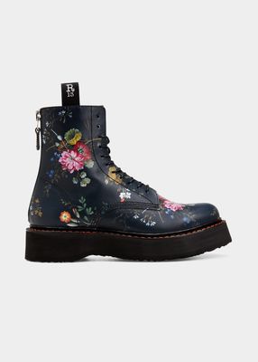Floral Calfskin Combat Boots