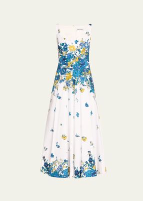 Floral Corset Top Fit-Flare Midi Dress