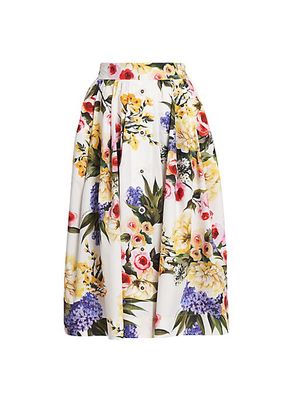 Floral Cotton Pleated Midi Skirt