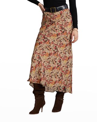 Floral Crinkled Georgette Maxi Skirt