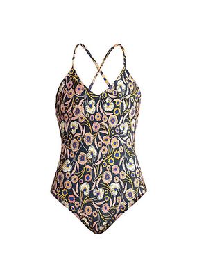 Floral Crossover One-Piece Swimsuit