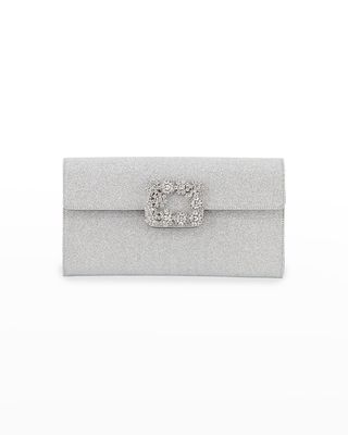 Floral Crystal-Buckle Glitter Fabric Envelope Clutch Bag