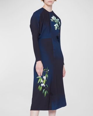 Floral Degrade-Print Dolman-Sleeve Midi Dress