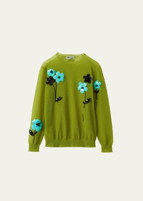 Floral-Embellished Nylon Oversized Sweater